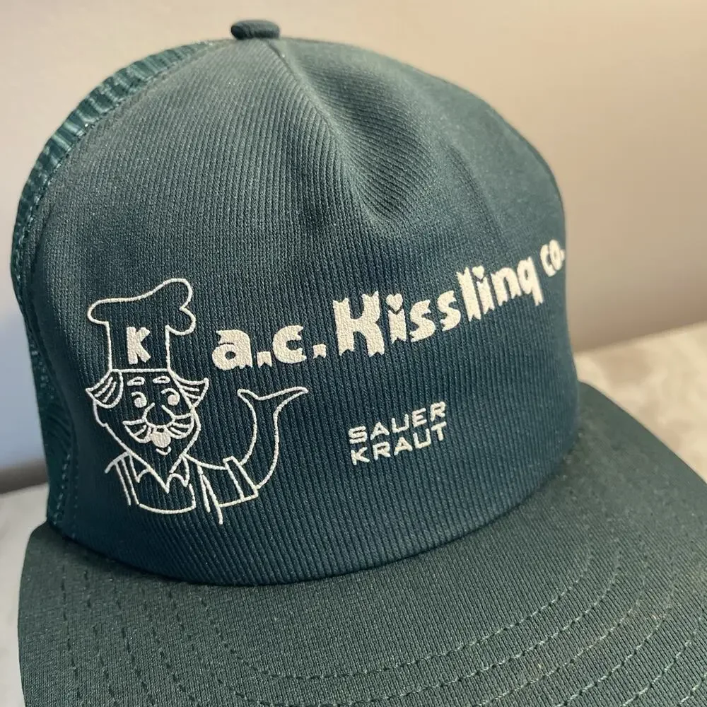 Vintage A.C. Kissling co. sauer kraut. green trucker hat Foam Breakdown